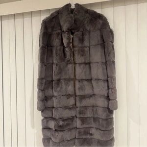 Macy's Gray Faux Fur Long Trench Coat